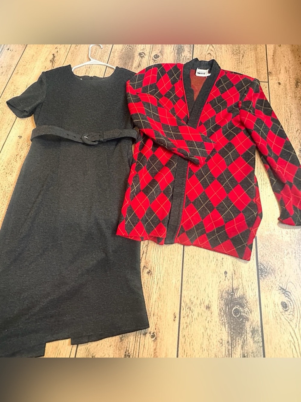 Red and Black Argyle Open-Front Blazer with matching Dress - vintage 1980’s